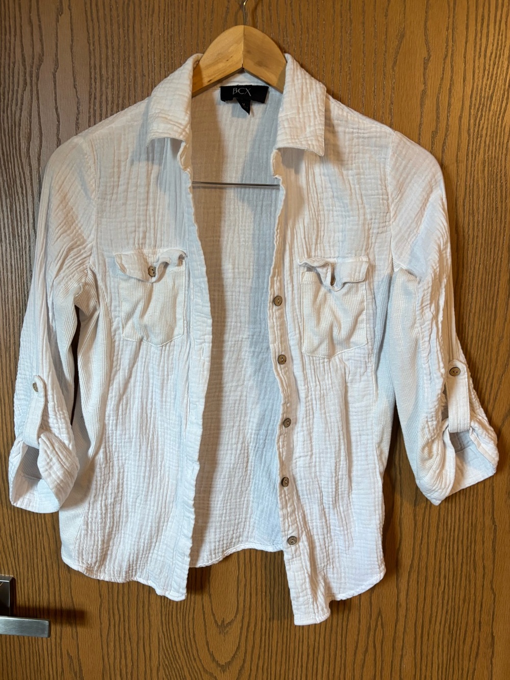 BCX White Textured Button-Down Shirt